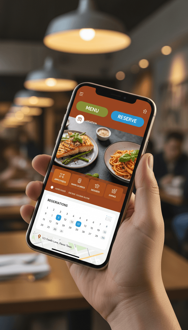 A restaurant website on mobile phone screen