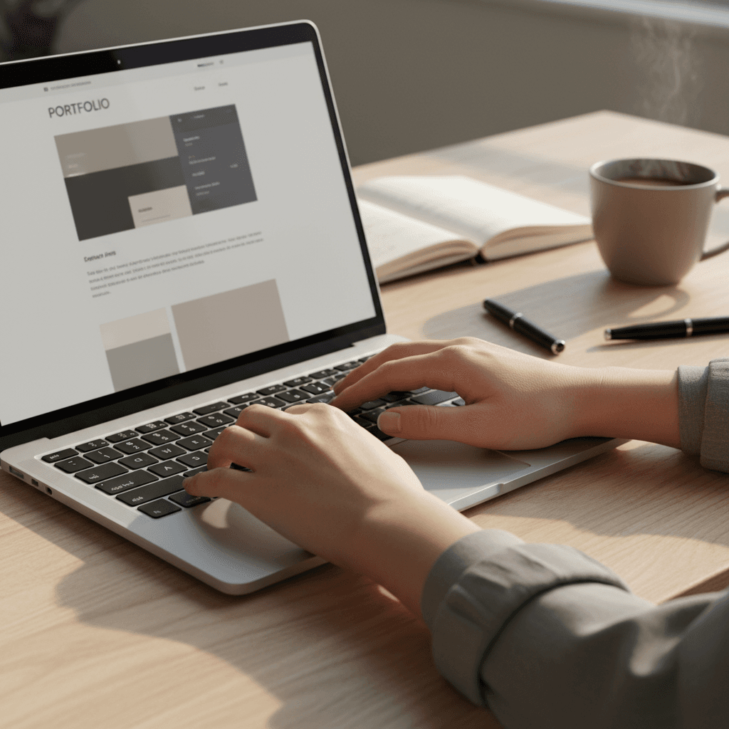 Contractor website with portfolio gallery displayed on laptop screen